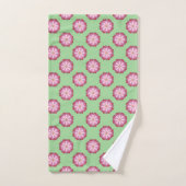 Pastel Pink Green Asian Medallion Floral Badhandtuch Set (Handtuch)