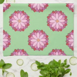 Pastel Pink Green Asian Medallion Floral Geschirrtuch