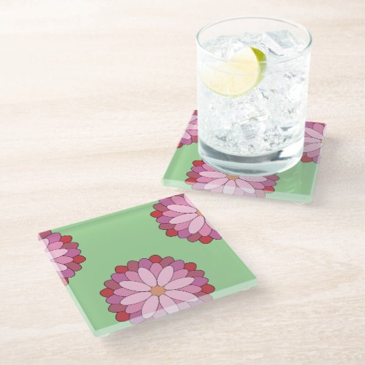 Pastel Pink Green Asian Medallion Floral Glasuntersetzer (Schrägansicht)