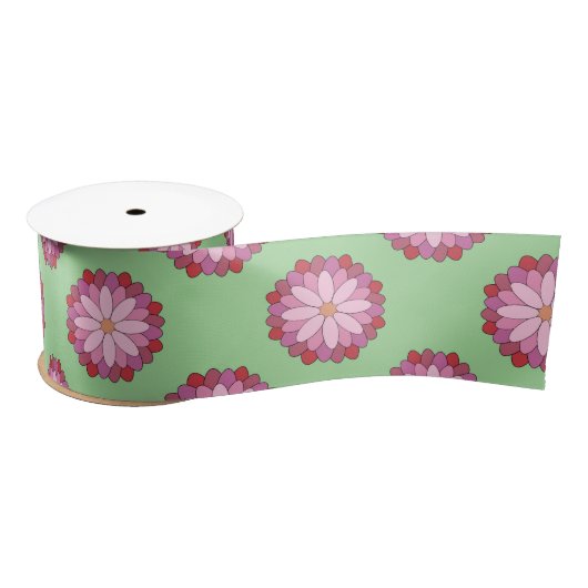 Pastel Pink Green Asian Medallion Floral Satinband (Spule)
