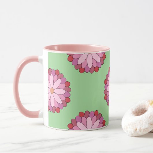 Pastel Pink Green Asian Medallion Floral Tasse (Mit Donut)