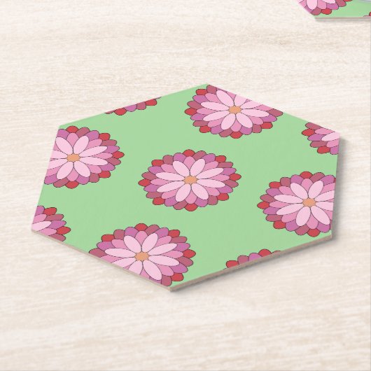 Pastel Pink Green Asian Medallion Floral Untersetzer (angewinkelt)