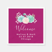 Pastel Pink & Green Blumenstrauß Begrüßung Serviette (Vorderseite)