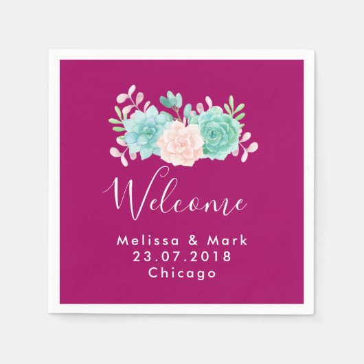 Pastel Pink & Green Blumenstrauß Begrüßung Serviette (Vorderseite)