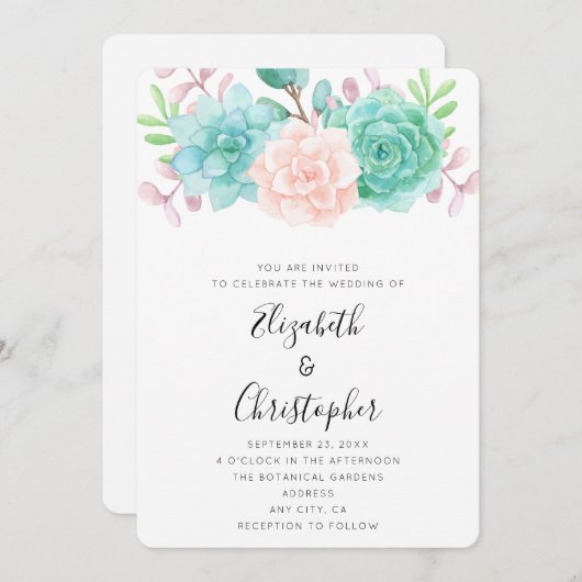 Pastel Pink & Green Blumenstrauß Hochzeit Einladung (Vorne/Hinten)