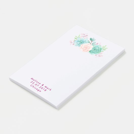 Pastel Pink & Green Blumenstrauß Hochzeit Post-it Klebezettel (angewinkelt)