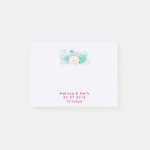 Pastel Pink & Green Blumenstrauß Hochzeit Post-it Klebezettel