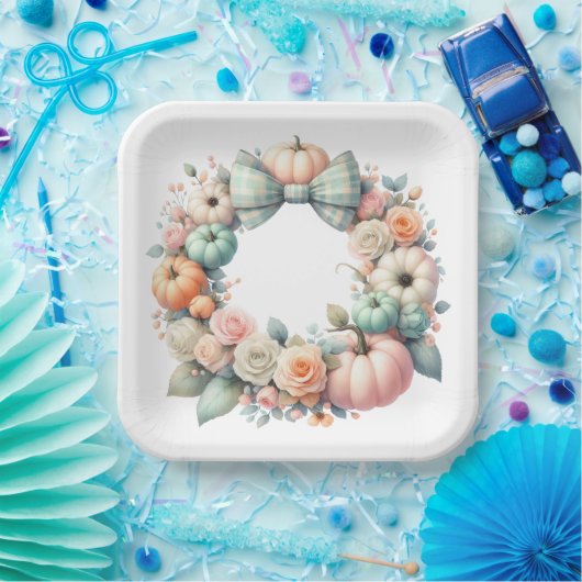 PASTEL PINK & GREEN FALL PUMPKINS & BLUME PAPPTELLER (Party)