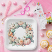 PASTEL PINK & GREEN FALL PUMPKINS & BLUME PAPPTELLER (Party)