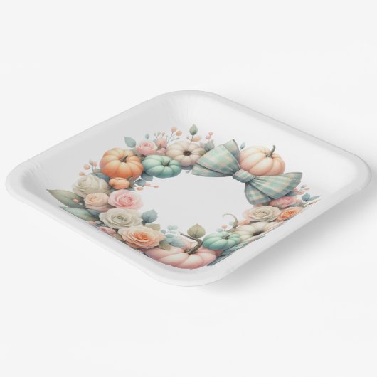 PASTEL PINK & GREEN FALL PUMPKINS & BLUME PAPPTELLER (Gewinkelt)