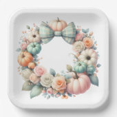 PASTEL PINK & GREEN FALL PUMPKINS & BLUME PAPPTELLER (Vorderseite)
