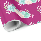 Pastel Pink & Green Floral Bouquet auf der Magenta Geschenkpapier (Rolleneckpunkt)