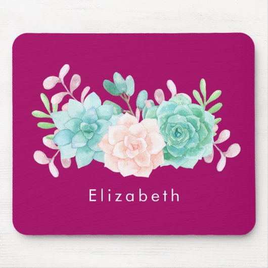 Pastel Pink & Green Floral Bouquet auf der Magenta Mousepad (Vorne)