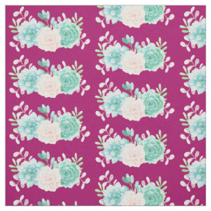 Pastel Pink & Green Floral Bouquet auf der Magenta Stoff