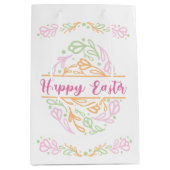 Pastel Pink Green Floral Easter Egg Happy Easter Mittlere Geschenktüte (Vorderseite)