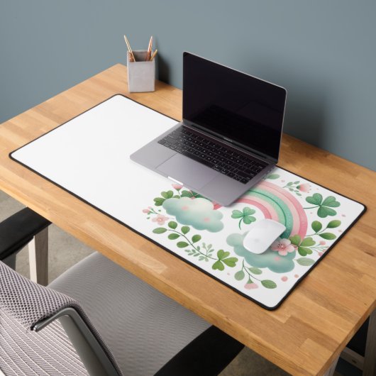 PASTEL PINK & GREEN IRISH RAINBOW & SHAMROCKS SCHREIBTISCHUNTERLAGE (Büro 2)