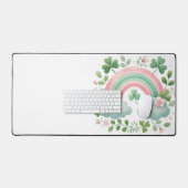 PASTEL PINK & GREEN IRISH RAINBOW & SHAMROCKS SCHREIBTISCHUNTERLAGE (Tastatur & Maus)