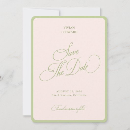Pastel Pink & Green Stripes Border Retro Wedding Save The Date (Vorderseite)