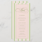 Pastel Pink & Green Stripes Retro Wedding Menu Menükarte (Vorne/Hinten)
