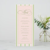Pastel Pink & Green Stripes Retro Wedding Menu Menükarte (Stehend Vorderseite)