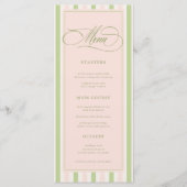 Pastel Pink & Green Stripes Retro Wedding Menu Menükarte (Vorderseite)