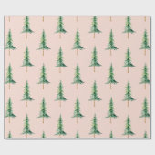 Pastel Pink Green Watercolor Pine Tree Weihnachten Geschenkpapier (Flach)
