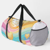 PASTEL PINK GREEN YELLOW LILA GOLD HEARS DUFFLE BAG (Rechte Ecke)