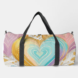 PASTEL PINK GREEN YELLOW LILA GOLD HEARS DUFFLE BAG