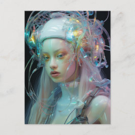 Pastel Pink Hair Sci Fi Frau Postkarte