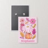 Pastel Pink Halloween Ghost with Custom Name Button (Vorderseite/Rückseite)