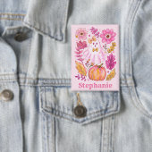 Pastel Pink Halloween Ghost with Custom Name Button (Insitu)