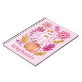 Pastel Pink Halloween Ghost with Custom Name Notizblock (Linke Seite)