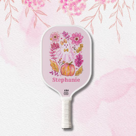 Pastel Pink Halloween Ghost with Custom Name Pickleball Schläger