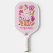 Pastel Pink Halloween Ghost with Custom Name Pickleball Schläger (Vorderseite)