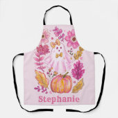Pastel Pink Halloween Ghost with Custom Name Schürze (Vorderseite)
