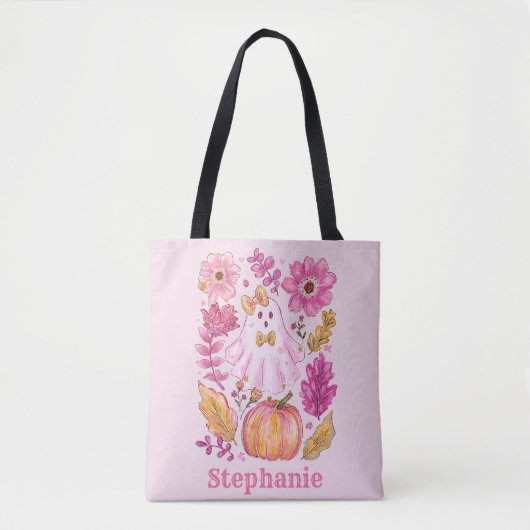 Pastel Pink Halloween Ghost with Custom Name Tasche (Vorderseite)