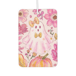 Pastel Pink Halloween Ghost with Flowers and Pumpk Autolufterfrischer