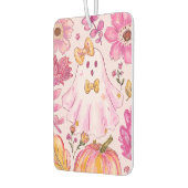 Pastel Pink Halloween Ghost with Flowers and Pumpk Autolufterfrischer (Links)