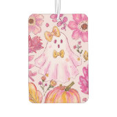 Pastel Pink Halloween Ghost with Flowers and Pumpk Autolufterfrischer (Rückseite)