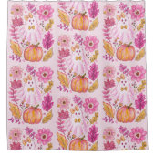 Pastel Pink Halloween Ghost with Flowers and Pumpk Duschvorhang (Vorderseite)