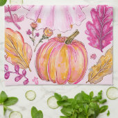 Pastel Pink Halloween Ghost with Flowers and Pumpk Geschirrtuch (Gefaltet)