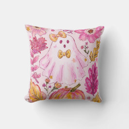 Pastel Pink Halloween Ghost with Flowers and Pumpk Kissen