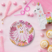 Pastel Pink Halloween Ghost with Flowers and Pumpk Pappteller (Party)