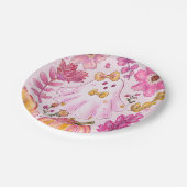 Pastel Pink Halloween Ghost with Flowers and Pumpk Pappteller (Schrägansicht)