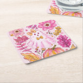 Pastel Pink Halloween Ghost with Flowers and Pumpk Rechteckiger Pappuntersetzer (angewinkelt)