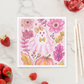 Pastel Pink Halloween Ghost with Flowers and Pumpk Serviette (Beispiel)