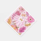 Pastel Pink Halloween Ghost with Flowers and Pumpk Serviette (Ecke)
