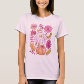 Pastel Pink Halloween Ghost with Flowers and Pumpk T-Shirt (Vorderseite)