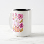 Pastel Pink Halloween Ghost Zweifarbige Tasse (Vorderseite Links)