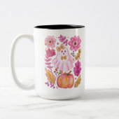 Pastel Pink Halloween Ghost Zweifarbige Tasse (Links)